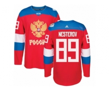 Men's Adidas Team Russia #89 Nikita Nesterov Authentic Red Away 2016 World Cup of Hockey Jersey