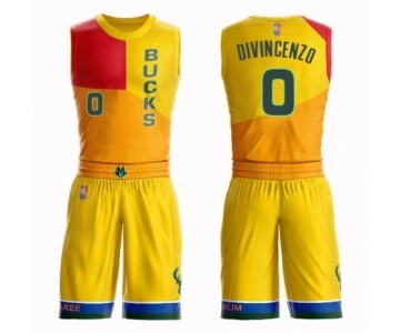 Youth Milwaukee Bucks #0 Donte DiVincenzo Swingman Yellow Basketball Suit Jersey - City Edition