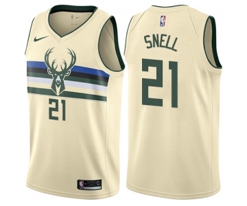 Youth Nike Milwaukee Bucks #21 Tony Snell Swingman Cream NBA Jersey - City Edition