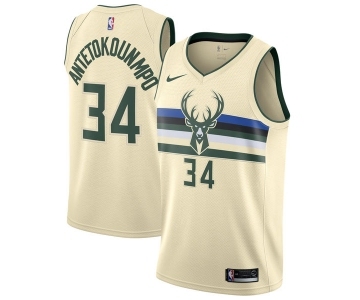 Youth Nike Milwaukee Bucks #34 Giannis Antetokounmpo Swingman Cream NBA Jersey - City Edition