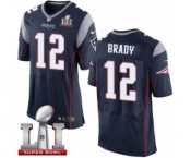 Men's Nike New England Patriots #12 Tom Brady Elite Navy Blue Team Color Super Bowl LI 51 NFL Jersey