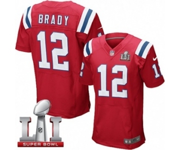 Men's Nike New England Patriots #12 Tom Brady Elite Red Alternate Super Bowl LI 51 NFL Jersey