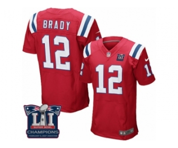 Men's Nike New England Patriots #12 Tom Brady Elite Red Alternate Super Bowl LI Champions NFL Jersey