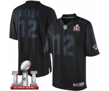 Men's Nike New England Patriots #12 Tom Brady Limited Black Impact Super Bowl LI 51 NFL Jersey