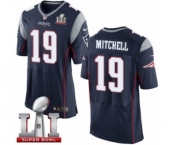 Men's Nike New England Patriots #19 Malcolm Mitchell Elite Navy Blue Team Color Super Bowl LI 51 NFL Jersey