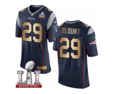 Men's Nike New England Patriots #29 LeGarrette Blount Elite Navy Gold Team Color Super Bowl LI 51 NFL Jersey