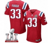 Men's Nike New England Patriots #33 Kevin Faulk Elite Red Alternate Super Bowl LI 51 NFL Jersey