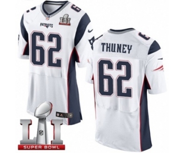 Men's Nike New England Patriots #62 Joe Thuney Elite White Super Bowl LI 51 NFL Jersey