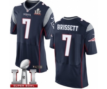 Men's Nike New England Patriots #7 Jacoby Brissett Elite Navy Blue Team Color Super Bowl LI 51 NFL Jersey