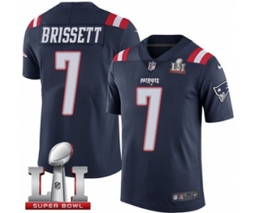 Men's Nike New England Patriots #7 Jacoby Brissett Limited Navy Blue Rush Super Bowl LI 51 NFL Jersey