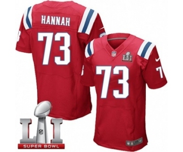Men's Nike New England Patriots #73 John Hannah Elite Red Alternate Super Bowl LI 51 NFL Jersey