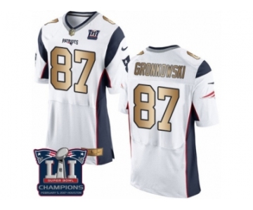 Men's Nike New England Patriots #87 Rob Gronkowski Elite White Gold Super Bowl LI Champions NFL Jersey