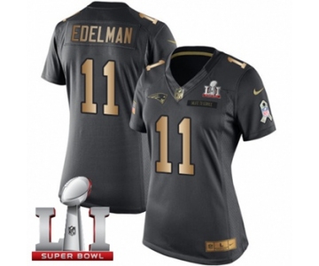 Women's Nike New England Patriots #11 Julian Edelman Limited Black-Gold Salute to Service Super Bowl LI 51 NFL Jersey