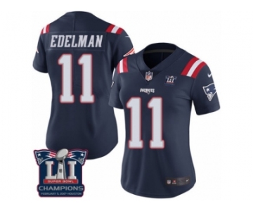 Women's Nike New England Patriots #11 Julian Edelman Limited Navy Blue Rush Super Bowl LI Champions NFL Jersey