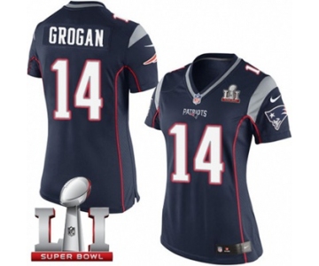 Women's Nike New England Patriots #14 Steve Grogan Elite Navy Blue Team Color Super Bowl LI 51 NFL Jersey