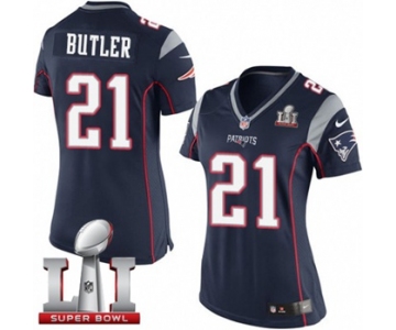 Women's Nike New England Patriots #21 Malcolm Butler Limited Navy Blue Team Color Super Bowl LI 51 NFL Jersey