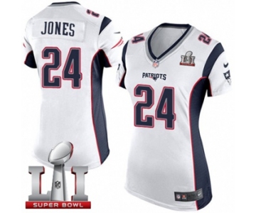 Women's Nike New England Patriots #24 Cyrus Jones Elite White Super Bowl LI 51 NFL Jersey