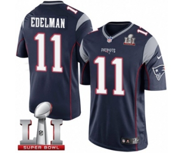 Youth Nike New England Patriots #11 Julian Edelman Limited Navy Blue Team Color Super Bowl LI 51 NFL Jersey