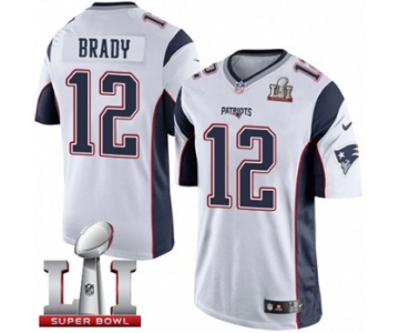 Youth Nike New England Patriots #12 Tom Brady Limited White Super Bowl LI 51 NFL Jersey