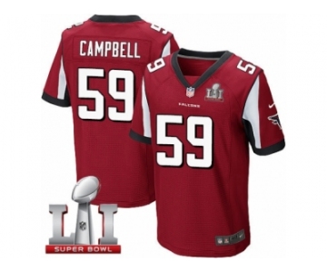 Men's Nike Atlanta Falcons #59 De'Vondre Campbell Elite Red Team Color Super Bowl LI 51 NFL Jersey