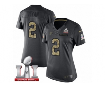 Women's Nike Atlanta Falcons #2 Matt Ryan Limited Black 2016 Salute to Service Super Bowl LI 51 NFL Jersey