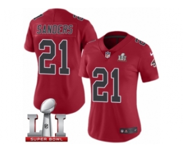Women's Nike Atlanta Falcons #21 Deion Sanders Limited Red Rush Super Bowl LI 51 NFL Jersey