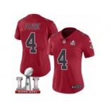 Women's Nike Atlanta Falcons #4 Brett Favre Limited Red Rush Super Bowl LI 51 NFL Jersey