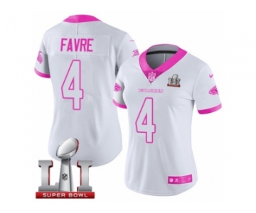 Women's Nike Atlanta Falcons #4 Brett Favre Limited White Pink Rush Fashion Super Bowl LI 51 NFL Jersey