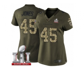 Women's Nike Atlanta Falcons #45 Deion Jones Limited Green Salute to Service Super Bowl LI 51 NFL Jersey