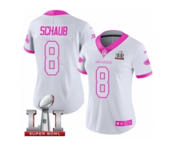 Women's Nike Atlanta Falcons #8 Matt Schaub Limited White Pink Rush Fashion Super Bowl LI 51 NFL Jersey