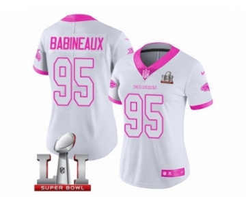 Women's Nike Atlanta Falcons #95 Jonathan Babineaux Limited White Pink Rush Fashion Super Bowl LI 51 NFL Jersey