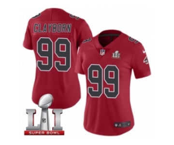 Women's Nike Atlanta Falcons #99 Adrian Clayborn Limited Red Rush Super Bowl LI 51 NFL Jersey