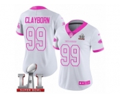Women's Nike Atlanta Falcons #99 Adrian Clayborn Limited White Pink Rush Fashion Super Bowl LI 51 NFL Jersey