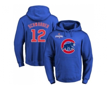 Chicago Cubs #12 Kyle Schwarber Blue 2016 World Series Champions Primary Logo Pullover Baseball Hoodie