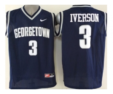 NCAA Georgetown Hoyas #3 Iverson Blue Basketball Stitched Jerseys