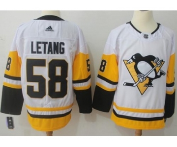 Men Adidas Pittsburgh Penguins #58 Kris Letang White Road Authentic Stitched NHL Jersey