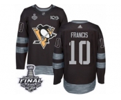 Men's Adidas Pittsburgh Penguins #10 Ron Francis Authentic Black 1917-2017 100th Anniversary 2017 Stanley Cup Final NHL Jersey