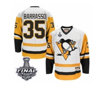 Men's CCM Pittsburgh Penguins #35 Tom Barrasso Authentic White Throwback 2017 Stanley Cup Final NHL Jersey