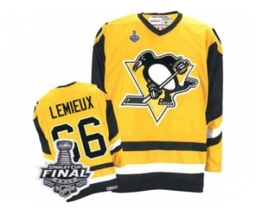 Men's CCM Pittsburgh Penguins #66 Mario Lemieux Authentic Yellow Throwback 2017 Stanley Cup Final NHL Jersey