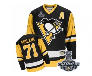 Men's CCM Pittsburgh Penguins #71 Evgeni Malkin Authentic Black Throwback 2017 Stanley Cup Champions NHL Jersey