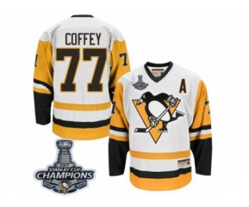 Men's CCM Pittsburgh Penguins #77 Paul Coffey Premier White Throwback 2017 Stanley Cup Champions NHL Jersey