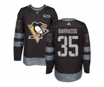 Men's Pittsburgh Penguins #35 Tom Barrasso Black 1917-2017 100th Anniversary Stitched NHL Jersey