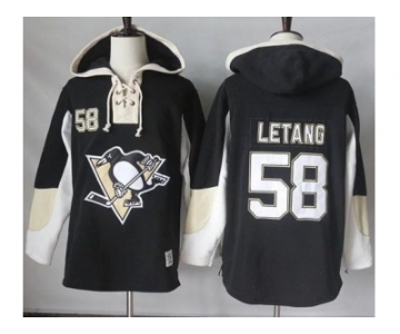 Men's Pittsburgh Penguins #58 Kris Letang Black Pullover Hoodie Stitched NHL Jersey