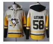 Men's Pittsburgh Penguins #58 Kris Letang Cream Gold Sawyer Hooded Sweatshirt Stitched NHL Jersey