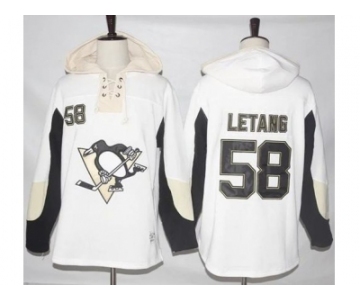 Men's Pittsburgh Penguins #58 Kris Letang White Pullover Hoodie Stitched NHL Jersey