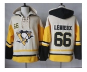 Men's Pittsburgh Penguins #66 Mario Lemieux Cream Gold Sawyer Hooded Sweatshirt Stitched NHL Jersey