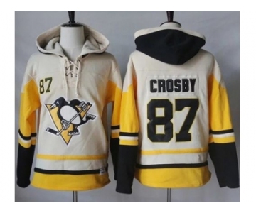 Men's Pittsburgh Penguins #87 Sidney Crosby Cream Gold Sawyer Hooded Sweatshirt Stitched NHL Jersey