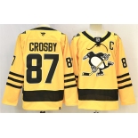 Men's Pittsburgh Penguins #87 Sidney Crosby Gold 2025-26 With C Patch Alternate Stitched Hockey Jersey Men's Pittsburgh Penguins #87 Sidney Crosby Gold 2025-26 With C Patch Alternate Stitched Hockey Jersey