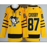 Men's Pittsburgh Penguins #87 Sidney Crosby Yellow Alternate Authentic Jersey Men's Pittsburgh Penguins #87 Sidney Crosby Yellow Alternate Authentic Jersey