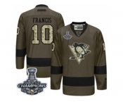 Men's Reebok Pittsburgh Penguins #10 Ron Francis Premier Green Salute to Service 2017 Stanley Cup Champions NHL Jersey